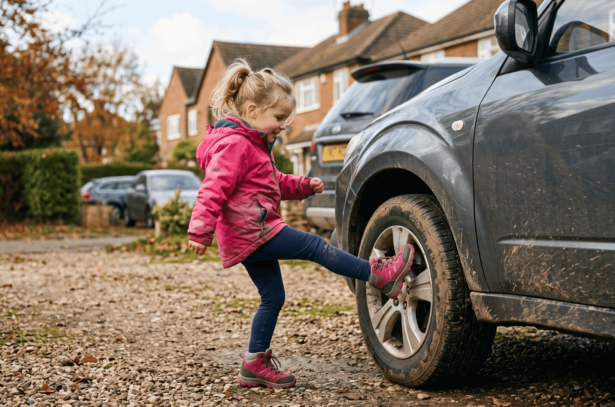 Bimba calcia un'auto Rubiera ph AI