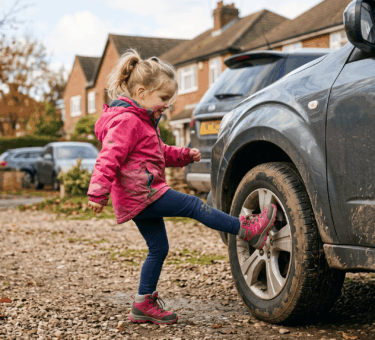 Bimba calcia un'auto Rubiera ph AI